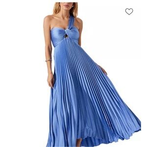 Astr One Shoulder Blue Pleated Dress